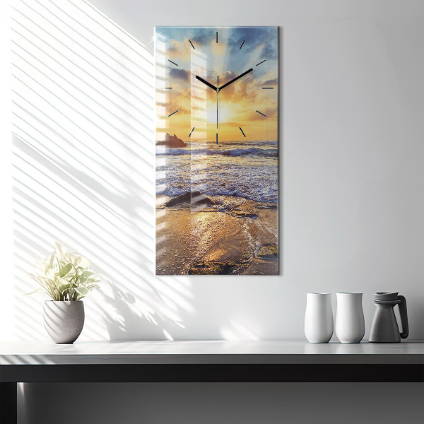 Modern vertical wall clock Sunset on the beach