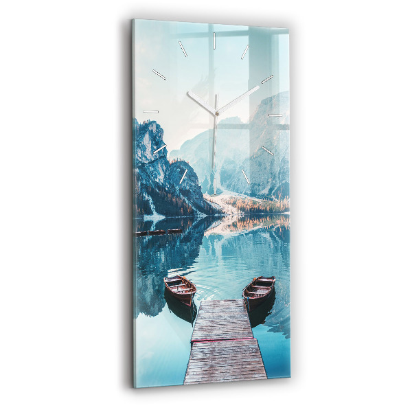 Modern vertical wall clock Boats on the lake