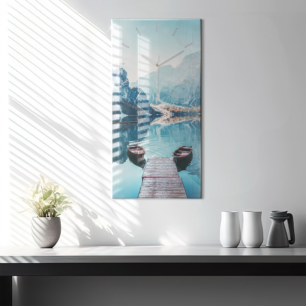 Modern vertical wall clock Boats on the lake
