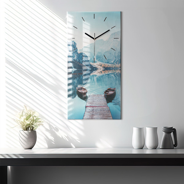 Modern vertical wall clock Boats on the lake