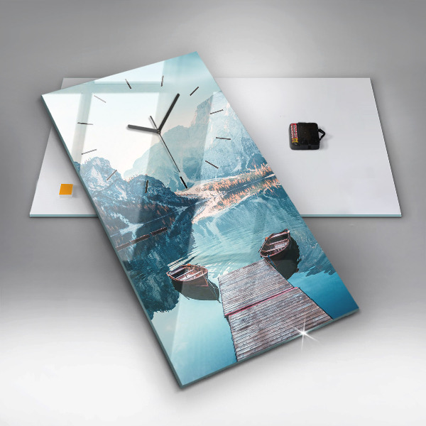 Modern vertical wall clock Boats on the lake