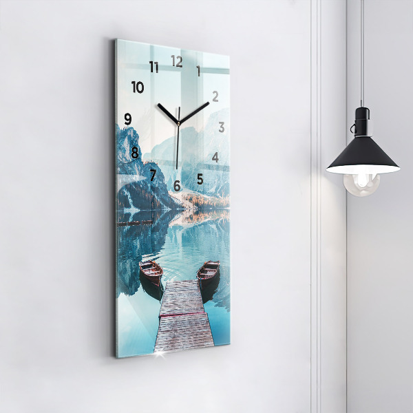Modern vertical wall clock Boats on the lake
