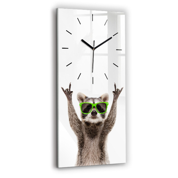 Modern vertical wall clock Raccoon with glasses
