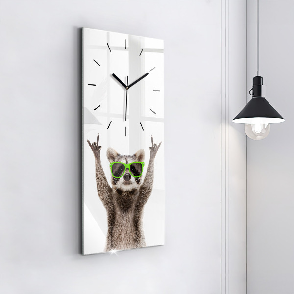Modern vertical wall clock Raccoon with glasses