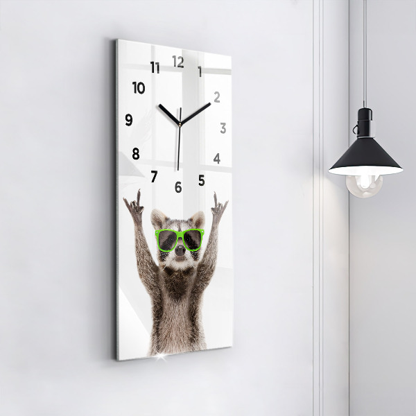 Modern vertical wall clock Raccoon with glasses