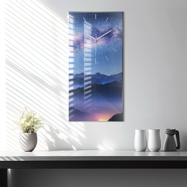 Modern vertical wall clock Milky Way and Mountains