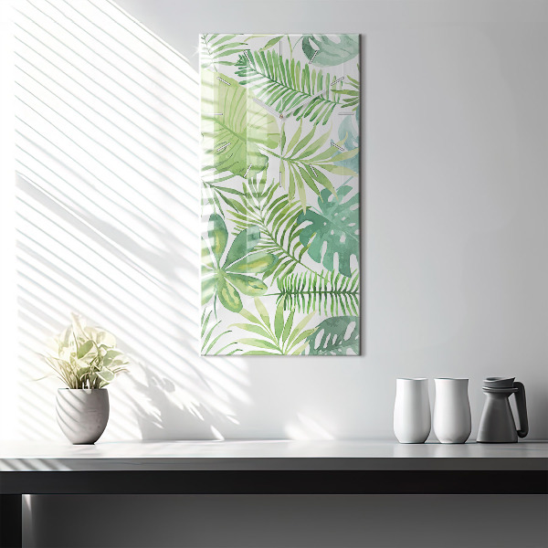 Modern vertical wall clock Green leaves