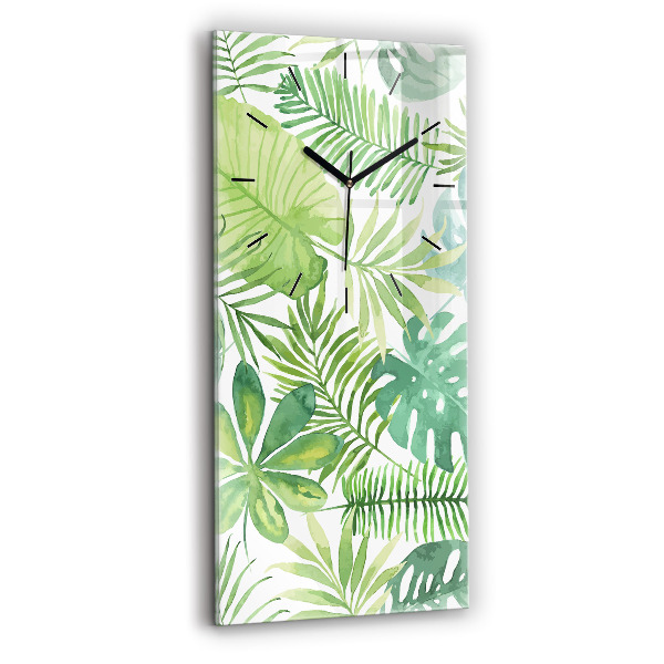 Modern vertical wall clock Green leaves