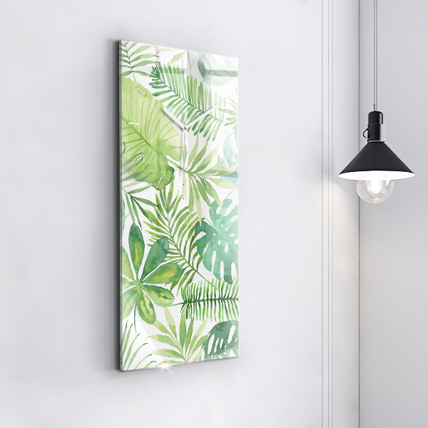 Modern vertical wall clock Green leaves