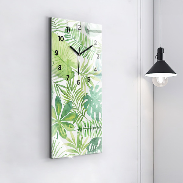 Modern vertical wall clock Green leaves