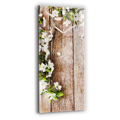 Modern vertical wall clock Flowers on wood