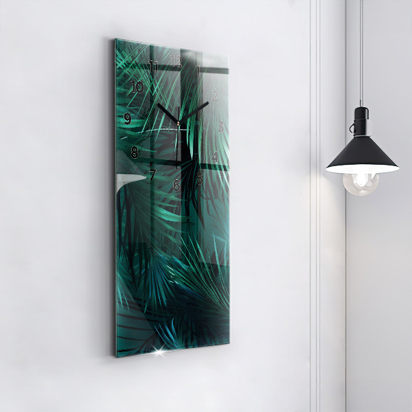 Modern vertical wall clock Tropical leaves