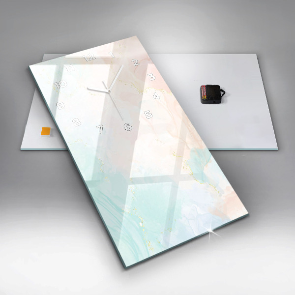 Modern vertical wall clock Watercolor marble