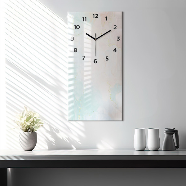 Modern vertical wall clock Watercolor marble