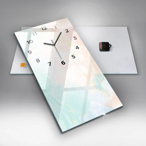 Modern vertical wall clock Watercolor marble