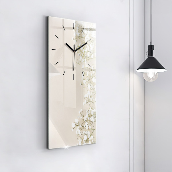 Modern vertical wall clock Blooming gypsophila flowers