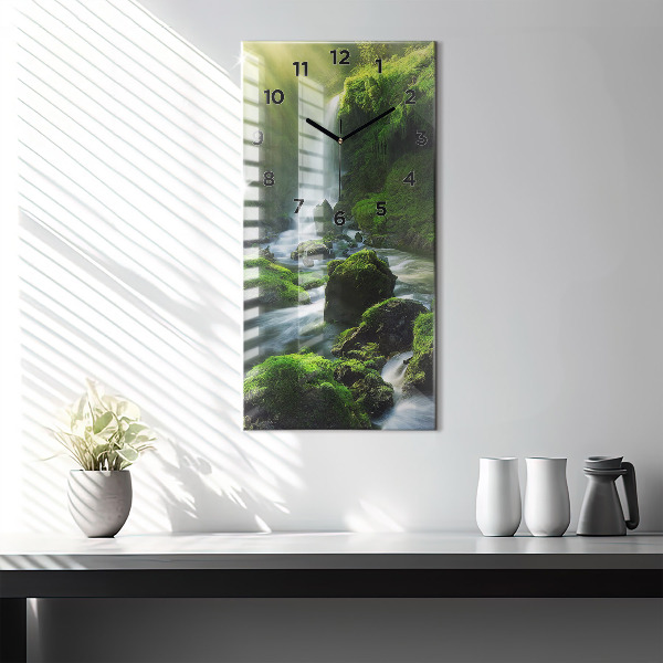 Modern vertical wall clock Waterfall and rocks