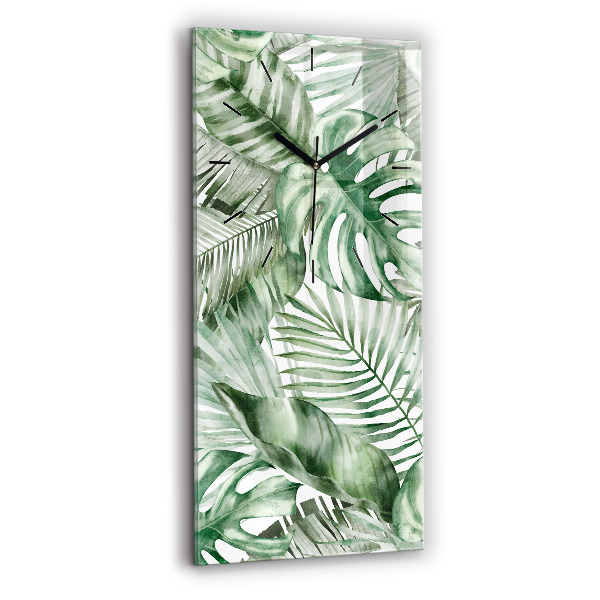 Modern vertical wall clock Painted plant leaves