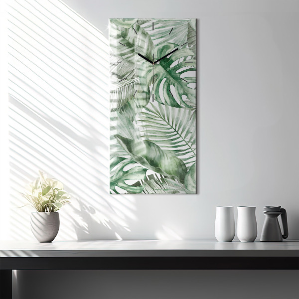 Modern vertical wall clock Painted plant leaves