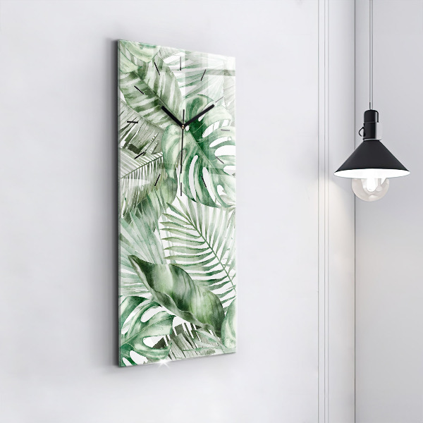Modern vertical wall clock Painted plant leaves