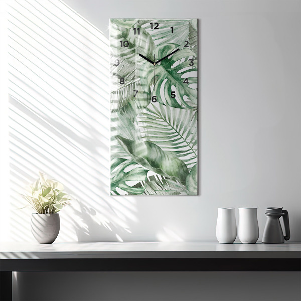 Modern vertical wall clock Painted plant leaves