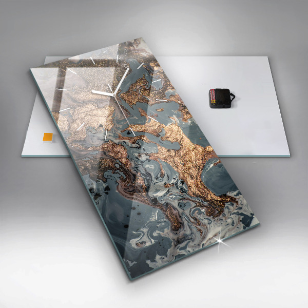Modern vertical wall clock Marble gold abstract