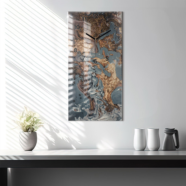 Modern vertical wall clock Marble gold abstract