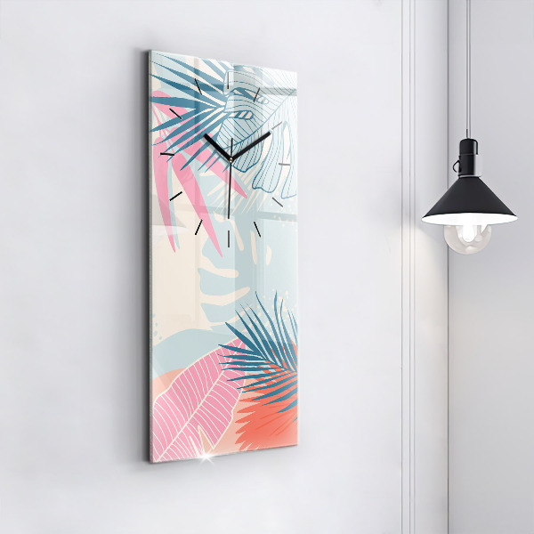 Modern vertical wall clock Pastel Leaves – Tropics