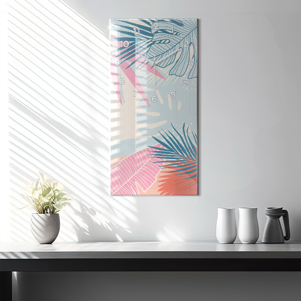 Modern vertical wall clock Pastel Leaves – Tropics