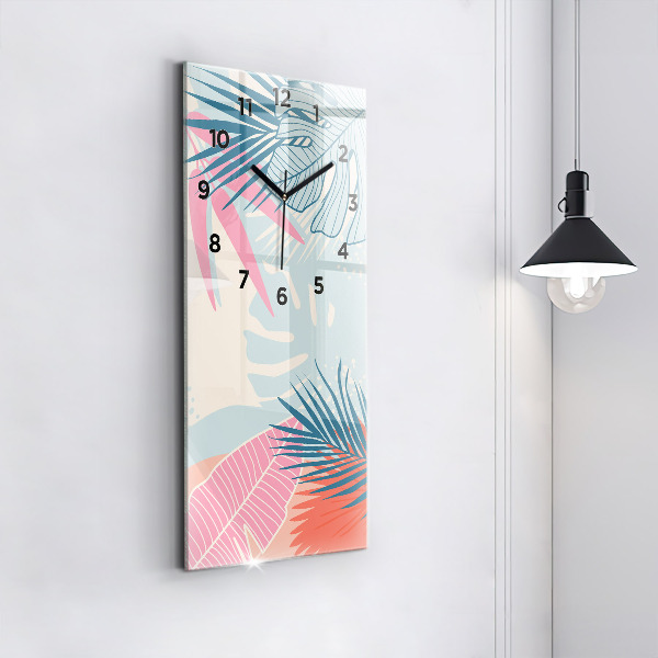 Modern vertical wall clock Pastel Leaves – Tropics