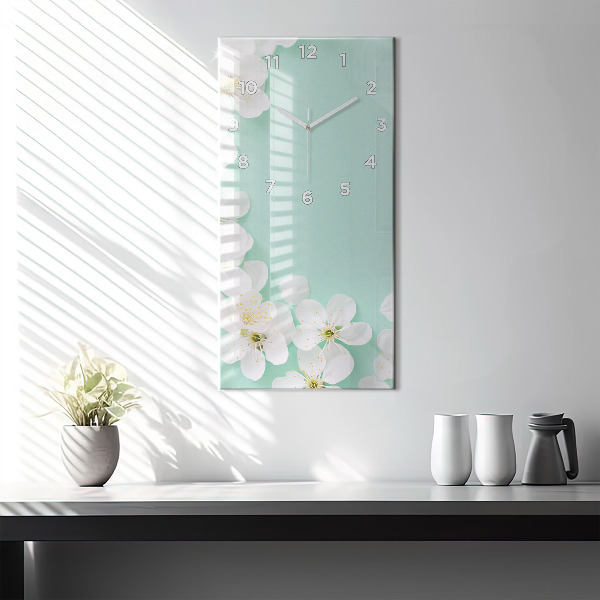 Modern vertical wall clock Blooming apple blossoms