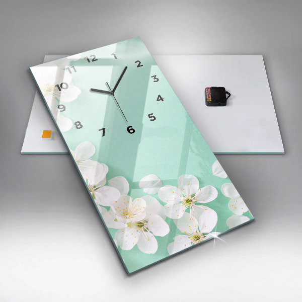 Modern vertical wall clock Blooming apple blossoms
