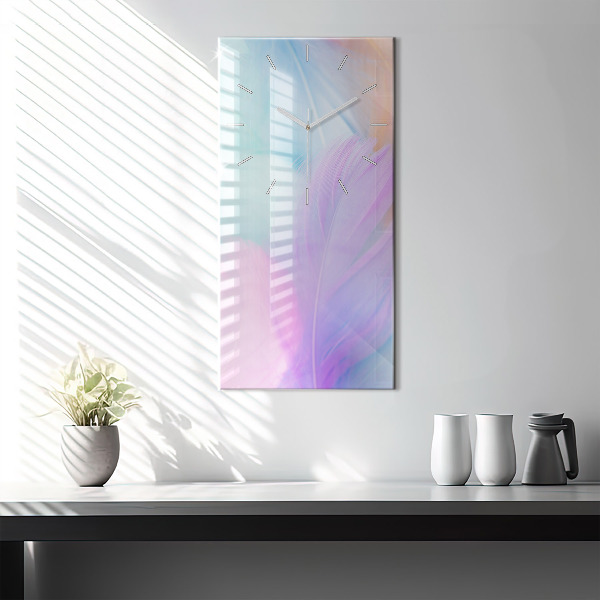 Modern vertical wall clock Colorful feathers