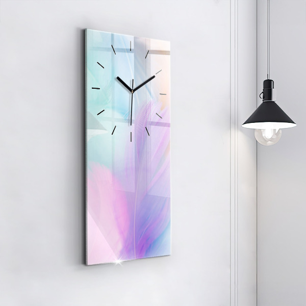 Modern vertical wall clock Colorful feathers