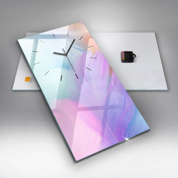 Modern vertical wall clock Colorful feathers