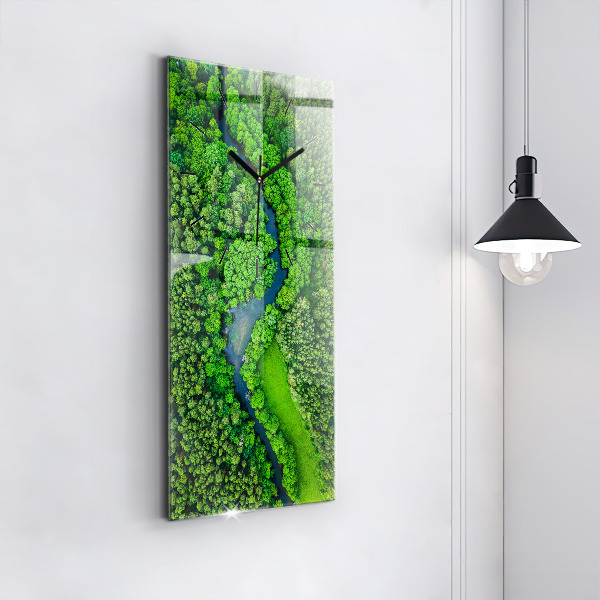 Modern vertical wall clock River in the forest