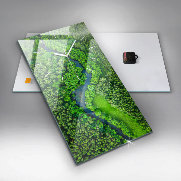 Modern vertical wall clock River in the forest