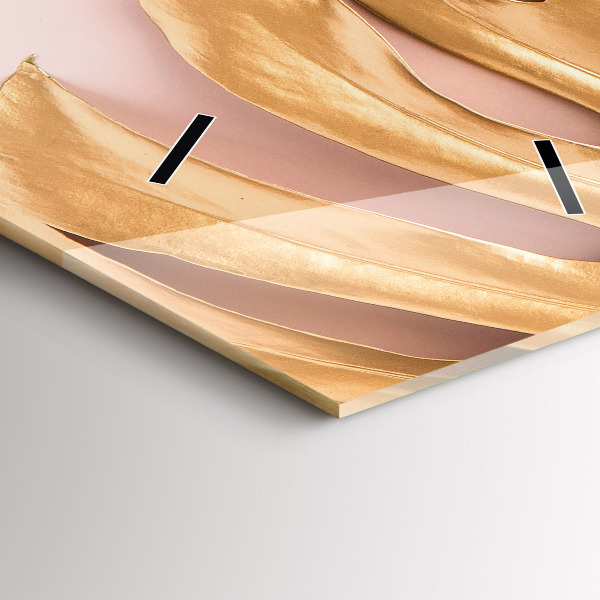Modern vertical wall clock Golden tropical leaves