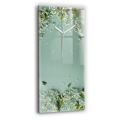 Modern vertical wall clock Delicate flowers
