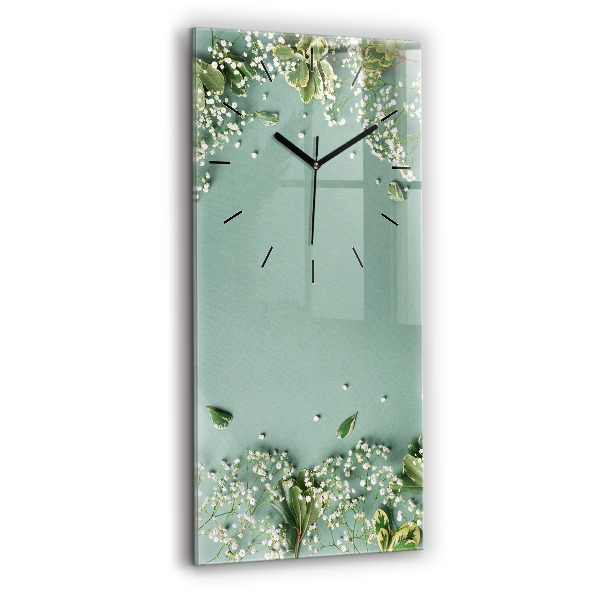 Modern vertical wall clock Delicate flowers