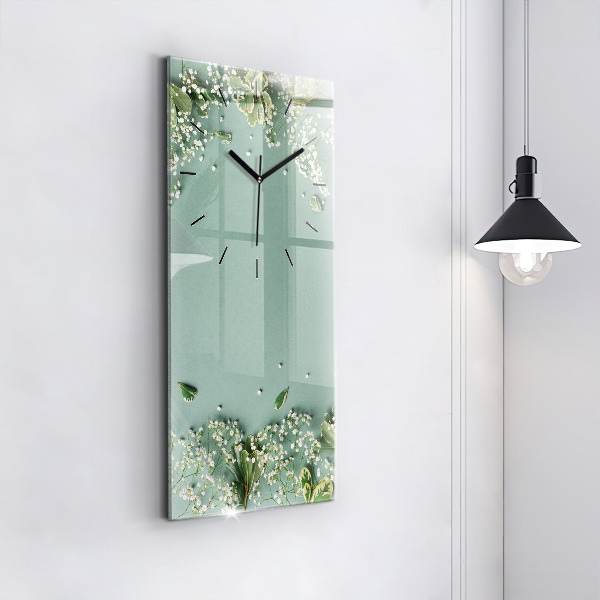 Modern vertical wall clock Delicate flowers
