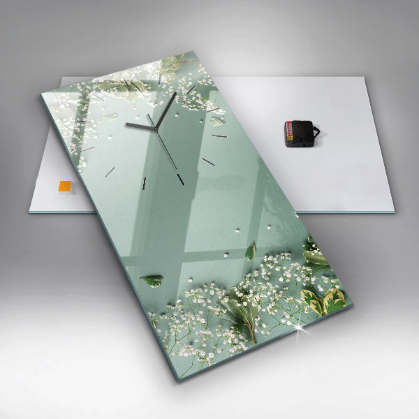 Modern vertical wall clock Delicate flowers