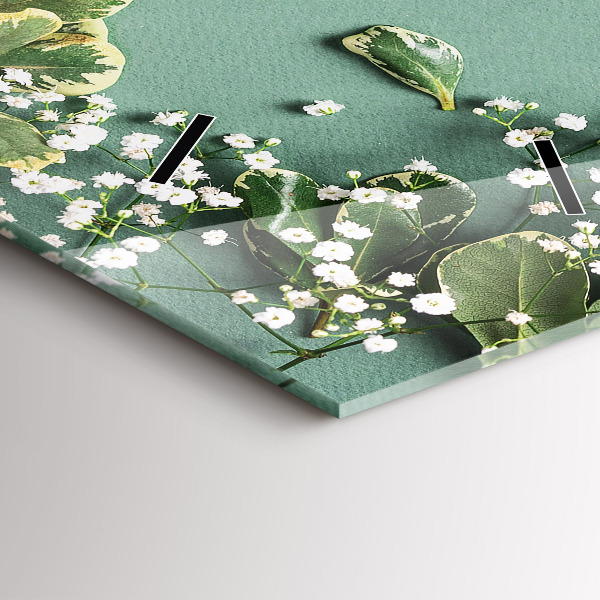 Modern vertical wall clock Delicate flowers