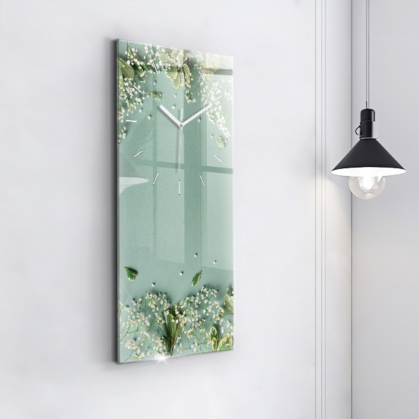 Modern vertical wall clock Delicate flowers