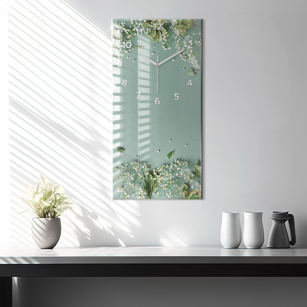 Modern vertical wall clock Delicate flowers