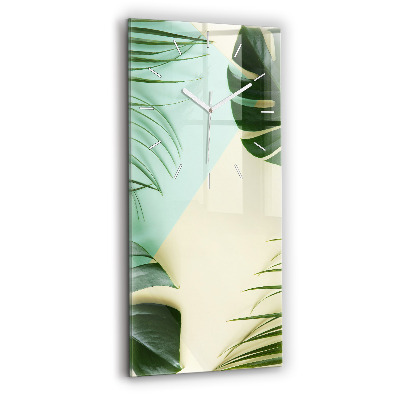 Modern vertical wall clock Monstera leaves