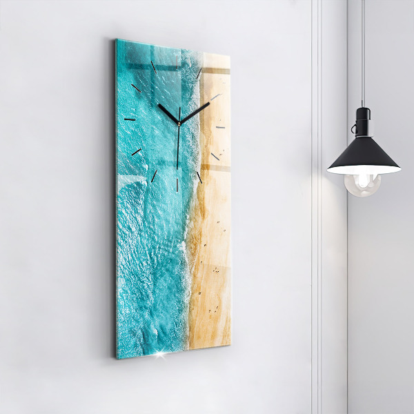 Modern vertical wall clock sea beach people