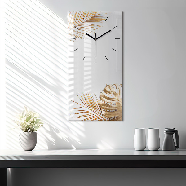 Modern vertical wall clock Tropical leaves