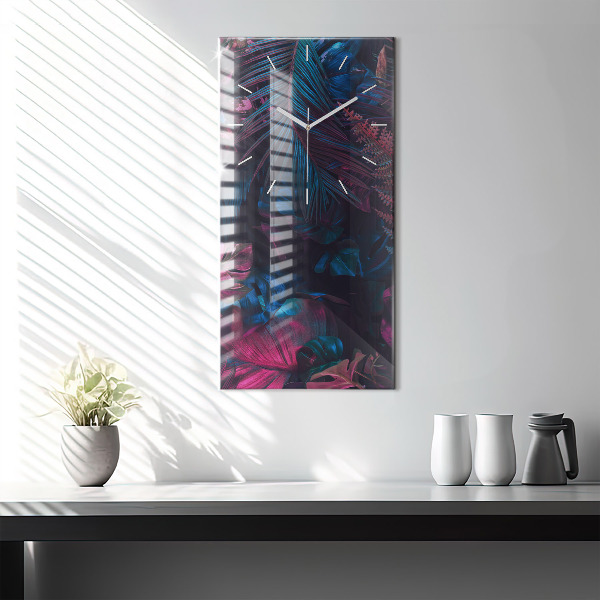 Modern vertical wall clock Exotic flowers
