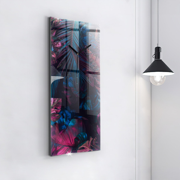 Modern vertical wall clock Exotic flowers